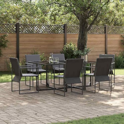 Qnhdfrt Gartenmöbel Set 7 TLG Anthrazit Rechteckig aus Pulverbeschichtetem Stahl mit Texturierter Oberfläche für Terrasse und Balkon Modernes Design Wetterbeständig von Qnhdfrt