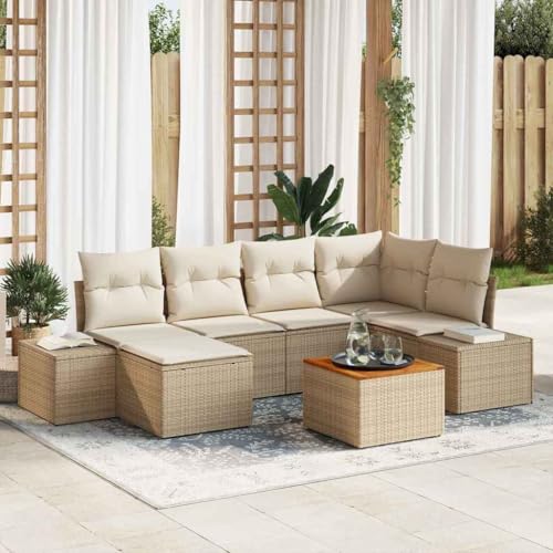 Qnhdfrt Gartenmöbel Set 7 TLG Beige Weiß Poly Rattan Sofa Eckbank Tisch Hocker mit Stauraum für Terrasse Garten Balkon Qnhdfrt Gartenmöbel Set 7 TLG Beige Weiß Poly Rattan Sofa Eckbank Tisch Hocker mit Stauraum für Terrasse Garten Balkon von Qnhdfrt