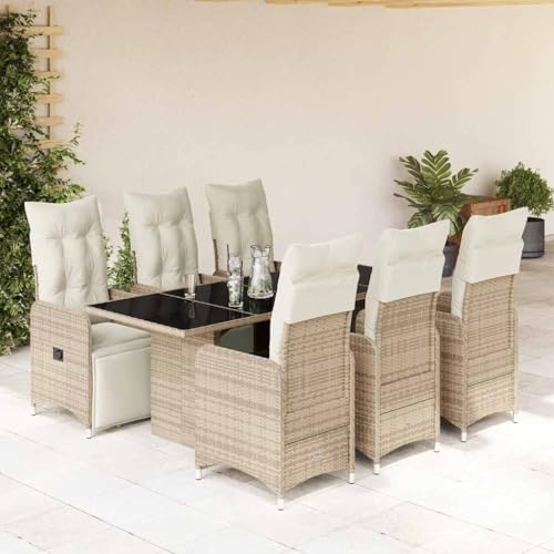 Qnhdfrt Gartenmöbel Set 7 TLG Poly Rattan Bistro Set mit Kissen und verstellbaren Liegesesseln für Balkon Garten Terrasse von Qnhdfrt