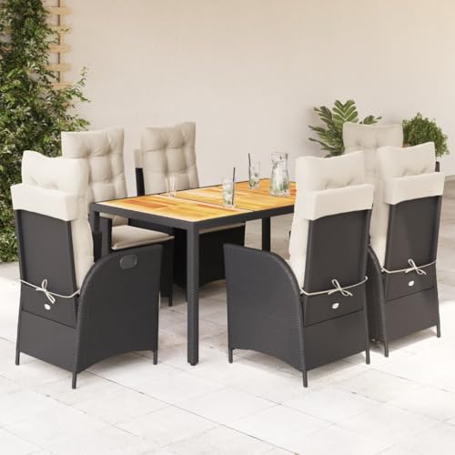 Qnhdfrt Gartenmöbel Set 7 TLG Schwarz PE Rattan mit Kissen und Akazienholz Tisch 150 x 90 cm Verstellbare Relaxsessel für Terrasse Garten und Balkon Qnhdfrt Gartenmöbel Set 7 TLG Schwarz PE Rattan mit Kissen und Akazienholz Tisch 150 x 90 cm Verstellbare Relaxsessel für Terrasse Garten und Balkon von Qnhdfrt