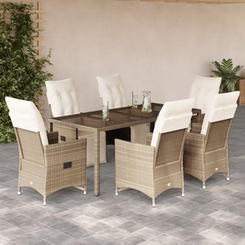Qnhdfrt Gartenmöbel Set 7 teilig Beige PE Rattan Bistro Set mit Kissen Verstellbare Relaxsessel und Glas Tisch für Balkon Garten Terrasse Qnhdfrt Gartenmöbel Set 7 teilig Beige PE Rattan Bistro Set mit Kissen Verstellbare Relaxsessel und Glas Tisch für Balkon Garten Terrasse von Qnhdfrt