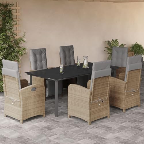 Qnhdfrt Gartenmöbel Set 7 teilig Beige PE Rattan Essgruppe mit Glas Tisch und Verstellbaren Liegenstühlen für Balkon Terrasse Garten Qnhdfrt Gartenmöbel Set 7 teilig Beige PE Rattan Essgruppe mit Glas Tisch und Verstellbaren Liegenstühlen für Balkon Terrasse Garten von Qnhdfrt