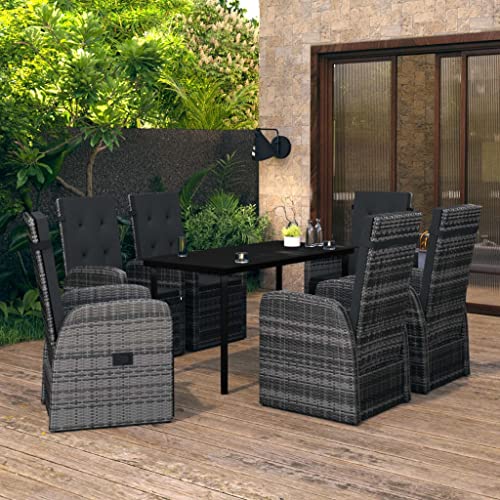 Qnhdfrt Gartenmöbel Set 7 teilig Grau Outdoor Lounge Sitzgruppe mit Glas Tisch und 6 Stühlen für Terrasse Balkon Garten Qnhdfrt Gartenmöbel Set 7 teilig Grau Outdoor Lounge Sitzgruppe mit Glas Tisch und 6 Stühlen für Terrasse Balkon Garten von Qnhdfrt
