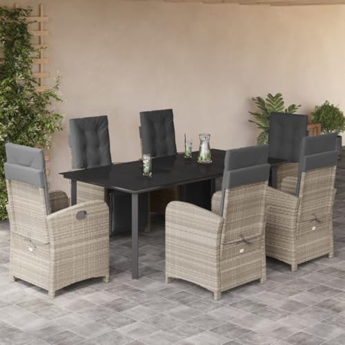 Qnhdfrt Gartenmöbel Set 7 teilig mit Tisch und Stühlen aus PE Rattan Hellgrau Verstellbare Sitzgruppe für Garten Balkon Terrasse Qnhdfrt Gartenmöbel Set 7 teilig mit Tisch und Stühlen aus PE Rattan Hellgrau Verstellbare Sitzgruppe für Garten Balkon Terrasse von Qnhdfrt