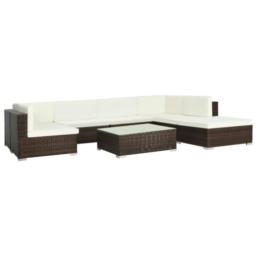 Qnhdfrt Gartenmöbel Set 8 TLG Poly Rattan Sofa Sitzgruppe mit Couchtisch und Cremeweißen Kissen Wetterfest für Terrasse Garten und Balkon Qnhdfrt Gartenmöbel Set 8 TLG Poly Rattan Sofa Sitzgruppe mit Couchtisch und Cremeweißen Kissen Wetterfest für Terrasse Garten und Balkon von Qnhdfrt