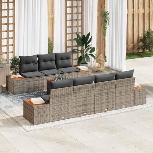 Qnhdfrt Gartenmöbel Set 8 teilig Grau Modernes Design Poly Rattan mit Stauraum und Kissen für Garten Terrasse Balkon Lounge Bereich von Qnhdfrt