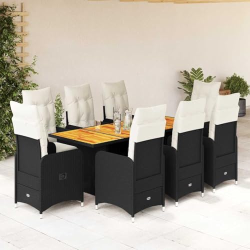 Qnhdfrt Gartenmöbel Set 9 teilig Schwarz PE Rattan Bistro Set mit Tisch und Stühlen für Balkon Terrasse Garten von Qnhdfrt