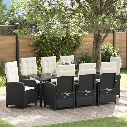 Qnhdfrt Gartenmöbel Set 9-teilig Schwarz mit verstellbaren Gartenstühlen und Kissen - Outdoor Möbel für Terrasse Balkon Garten - Robustes Poly-Rattan Design mit hoher Belastbarkeit von Qnhdfrt