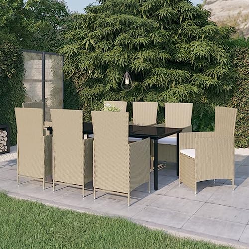 Qnhdfrt Gartenmöbel Set 9 teilig mit Esstisch und 8 Stühlen PE Rattan Polsterkissen Pulverbeschichteter Stahl Beige Schwarz für Terrasse Garten und Balkon Qnhdfrt Gartenmöbel Set 9 teilig mit Esstisch und 8 Stühlen PE Rattan Polsterkissen Pulverbeschichteter Stahl Beige Schwarz für Terrasse Garten und Balkon von Qnhdfrt