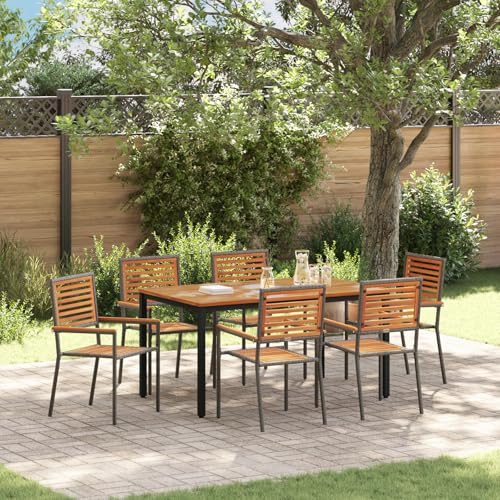 Qnhdfrt Gartenmöbel Set Grau 7-teilig Essgruppe mit Tisch und 6 Stühlen aus Polyrattan und Metall für Outdoor Bereich Stackable Design Garten Balkon von Qnhdfrt