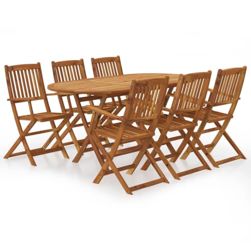 Qnhdfrt Gartenmöbel Set Klappbar 7 teilig Akazie Massivholz Braun 160 x 85 x 74 cm Bierzeltgarnitur Outdoor mit Schirmloch für Terrasse Balkon Garten von Qnhdfrt