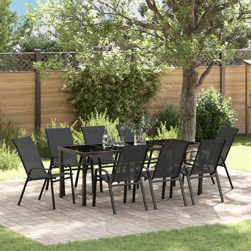 Qnhdfrt Gartenmöbel Set Outdoor 9-Personen Schwarz Textilene Stahl Rechteckig 3-teilig mit 8 Stühlen Modern Robust Wetterbeständig für Terrasse Garten Balkon Qnhdfrt Gartenmöbel Set Outdoor 9-Personen Schwarz Textilene Stahl Rechteckig 3-teilig mit 8 Stühlen Modern Robust Wetterbeständig für Terrasse Garten Balkon von Qnhdfrt