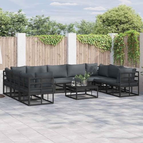 Qnhdfrt Gartenmöbel Set Schwarz 353 x 213 x 71 cm Aluminium Lounge mit Outdoor Kissen modular 9 Sitzplätze Moderne Terrassenmöbel Balkon für Garten Terrasse und kleine Balkone von Qnhdfrt