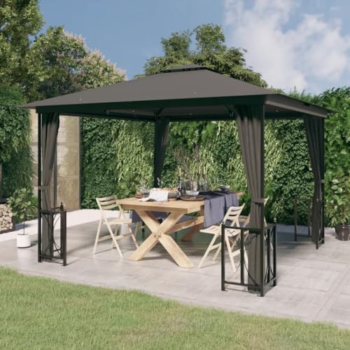 Qnhdfrt Gartenpavillon 3x3 m Anthrazit mit Doppeldach & Seitenwänden Robuster Pavillon für Garten Camping und Outdoor-Events von Qnhdfrt