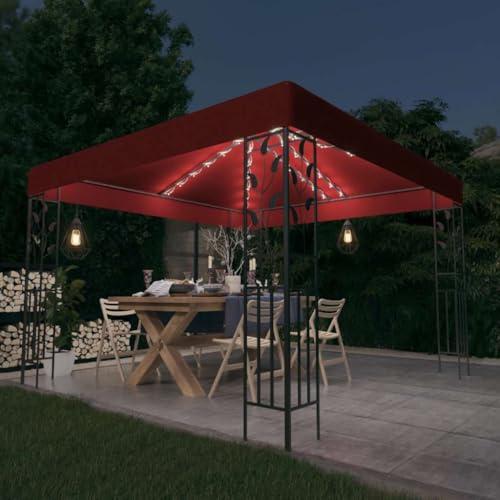 Qnhdfrt Gartenpavillon 3x3 m Weinrot mit Solarlichterkette Robuste Stahlkonstruktion & UV-Schutz Dach für Garten Grillabende und Outdoor-Events von Qnhdfrt