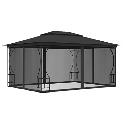 Qnhdfrt Gartenpavillon mit Netz 300x400 cm Anthrazit Stahlrahmen UV-beständig für Outdoor-Events wie Hochzeiten und Grillfeste von Qnhdfrt