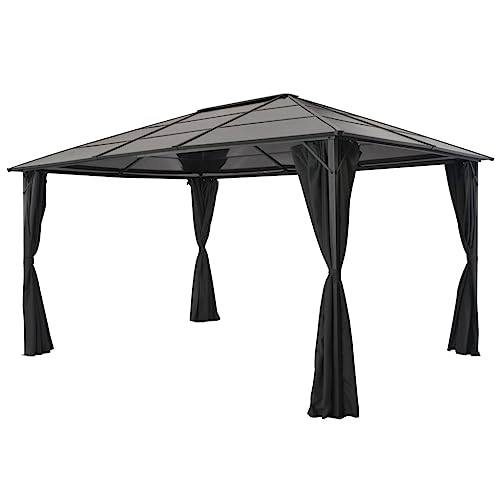 Qnhdfrt Gartenpavillon mit Vorhängen 4x3x2.6 m Schwarz Aluminium Stahl Rahmen UV-beständig PC-Dach 6 mm für Outdoor Grillpartys Camping Events von Qnhdfrt