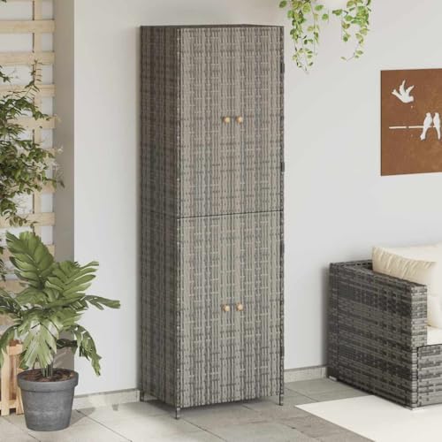 Qnhdfrt Gartenschrank Grau Outdoor mit 4 Fächern 59x40x180 cm aus Poly Rattan und Stahl für Garten Terrasse Robust Wetterbeständig Qnhdfrt Gartenschrank Grau Outdoor mit 4 Fächern 59x40x180 cm aus Poly Rattan und Stahl für Garten Terrasse Robust Wetterbeständig von Qnhdfrt