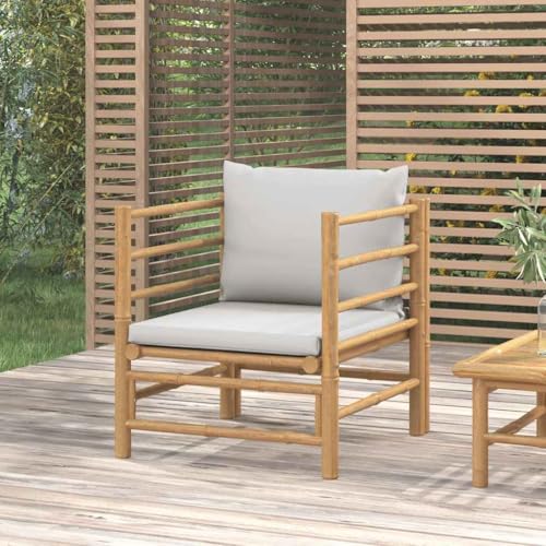 Qnhdfrt Gartensessel aus Bambus mit hellgrauen Kissen – Bequemes Loungemöbel für Garten, Balkon und Terrasse von Qnhdfrt