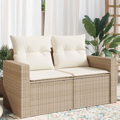Qnhdfrt Gartensofa 2-Sitzer Beige PE-Rattan mit Kissen, Wetterbeständiges Outdoor Sofa für Garten, Balkon und Terrasse, Modulares Design & Abnehmbare Bezüge von Qnhdfrt