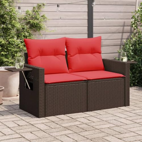 Qnhdfrt Gartensofa 2-Sitzer Braun PE-Rattan mit Kissen, Klapptisch und Stauraum, Wetterbeständige Outdoor Lounge für Garten, Balkon und Terrasse von Qnhdfrt