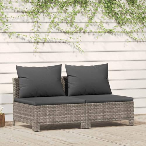 Qnhdfrt Gartensofa 2 Sitzer Grau Poly Rattan mit Kissen Modernes Design Robust & Langlebig für Garten Balkon Terrasse von Qnhdfrt