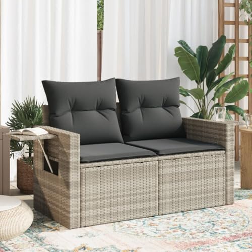 Qnhdfrt Gartensofa 2-Sitzer Outdoor Lounge Set Hellgrau PE-Rattan mit Kissen Modulares Design für Garten Balkon und Terrasse von Qnhdfrt