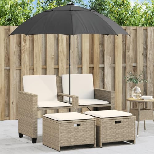 Qnhdfrt Gartensofa 2-Sitzer mit Sonnenschirm und Hockern aus PE-Rattan und Stahl Beige Wetterbeständige Outdoor-Lounge für Garten, Terrasse und Balkon Qnhdfrt Gartensofa 2-Sitzer mit Sonnenschirm und Hockern aus PE-Rattan und Stahl Beige Wetterbeständige Outdoor-Lounge für Garten, Terrasse und Balkon von Qnhdfrt