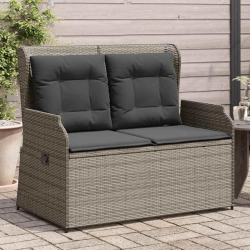 Qnhdfrt Gartensofa Grau Poly Rattan verstellbare Gartenbank mit Kissen 110 x 67 x 95 cm Robust für Balkon Terrasse Outdoor Lounge von Qnhdfrt