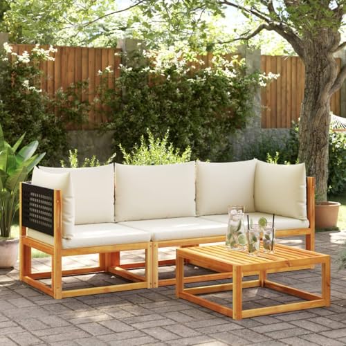 Qnhdfrt Gartensofa Set 3 teilig aus Akazienholz mit PE Rattan und Cremeweißen Kissen Modulares Design Robust und Wetterbeständig für Terrasse Garten und Balkon Qnhdfrt Gartensofa Set 3 teilig aus Akazienholz mit PE Rattan und Cremeweißen Kissen Modulares Design Robust und Wetterbeständig für Terrasse Garten und Balkon von Qnhdfrt