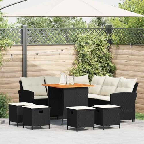 Qnhdfrt Gartensofa Set L Form aus PE Rattan Schwarz mit Kissen und Tisch für Garten Terrasse Balkon 184 x 184 x 80 cm von Qnhdfrt