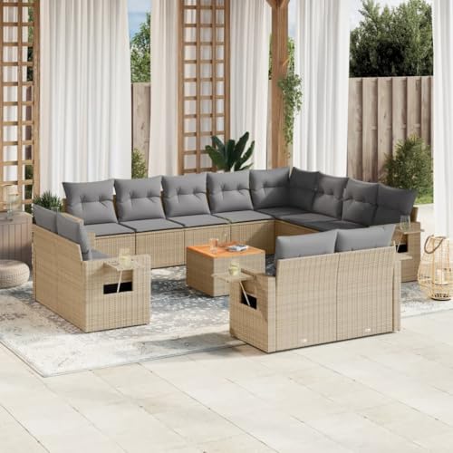 Qnhdfrt Gartensofa Set aus PE-Rattan Beige 13-TLG. Garten Lounge mit Kissen und Beistelltisch Modulares Design für Terrasse Balkon und Garten von Qnhdfrt