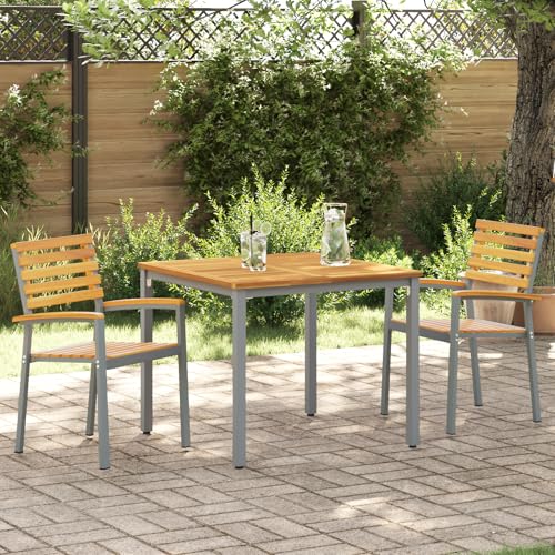 Qnhdfrt Gartenstühle 2 STK. Grau aus Massivholz Akazie und Stahl Modernes Outdoor Design Robust Bequem für Balkon Terrasse Garten von Qnhdfrt