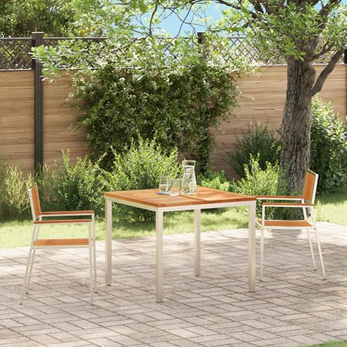 Qnhdfrt Gartenstühle 2er Set Stapelbar aus Massivholz Teak & Edelstahl Grau für Garten Terrasse Balkon von Qnhdfrt
