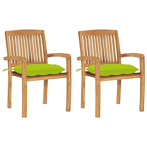 Qnhdfrt Gartenstühle 2er Set aus Massivholz Teak mit Hellgrünen Kissen Stapelbar für Outdoor Bereich Garten Terrasse Balkon Robust und Wetterbeständig mit Vintage Design von Qnhdfrt