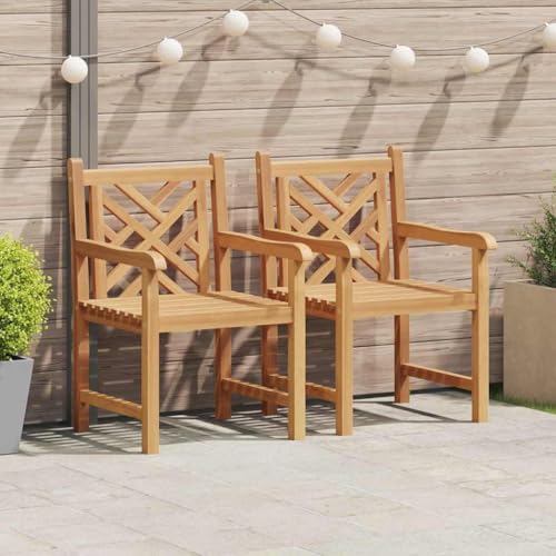 Qnhdfrt Gartenstühle 2er Set aus massivem Teakholz 58x60x90 cm ergonomische Armlehnen 160 kg belastbar braune Outdoor Sitzmöbel für Balkon Terrasse und Camping von Qnhdfrt