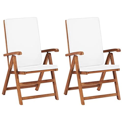 Qnhdfrt Gartenstühle 2er Set klappbar aus Teak-Hartholz 57x71,5x104 cm cremeweiße Polster verstellbare Rückenlehnen für Balkon Terrasse Camping von Qnhdfrt
