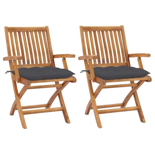 Qnhdfrt Gartenstühle 2er Set klappbar aus massiv Teakholz mit anthrazit Sitzkissen 56x58x88 cm platzsparend faltbar für Garten Balkon Camping Terrasse Café Büro Qnhdfrt Gartenstühle 2er Set klappbar aus massiv Teakholz mit anthrazit Sitzkissen 56x58x88 cm platzsparend faltbar für Garten Balkon Camping Terrasse Café Büro von Qnhdfrt