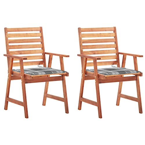 Qnhdfrt Gartenstühle 2er Set mit Kissen Massivholz Akazie Graues Karomuster Modernes Lattendesign für Garten Terrasse Balkon Wetterbeständig und Robust von Qnhdfrt