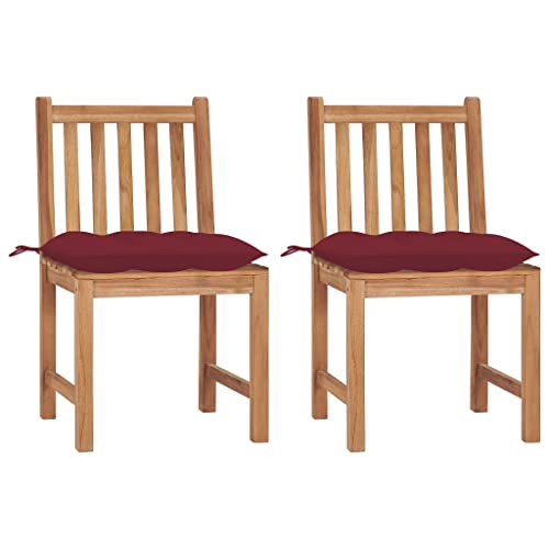 Qnhdfrt Gartenstühle 2er Set mit Weinrot Kissen Massivholz Teak für Garten Terrasse Balkon Outdoor Robust und Langlebig von Qnhdfrt