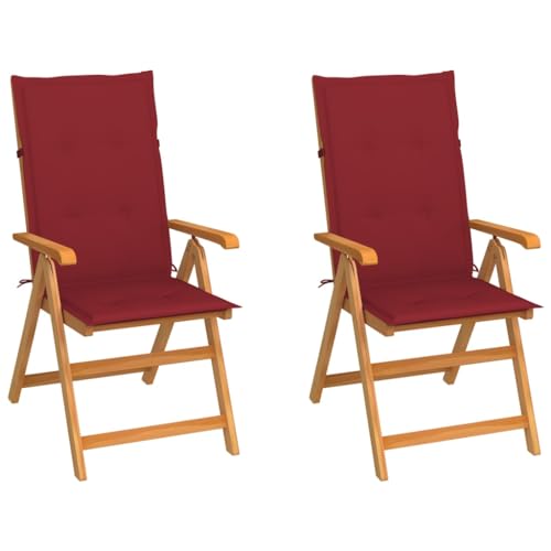 Qnhdfrt Gartenstühle 2er Set mit Weinroten Kissen aus Teakholz 57x71,5x100 cm 7-Fach verstellbare Outdoor Sitzmöbel klappbar für Garten Balkon und Terrasse Qnhdfrt Gartenstühle 2er Set mit Weinroten Kissen aus Teakholz 57x71,5x100 cm 7-Fach verstellbare Outdoor Sitzmöbel klappbar für Garten Balkon und Terrasse von Qnhdfrt