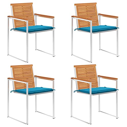 Qnhdfrt Gartenstühle 4 Stück mit Kissen Massivholz Akazie Blau Outdoor Möbel für Garten Terrasse Balkon Robust Wetterbeständig Stapelbar von Qnhdfrt
