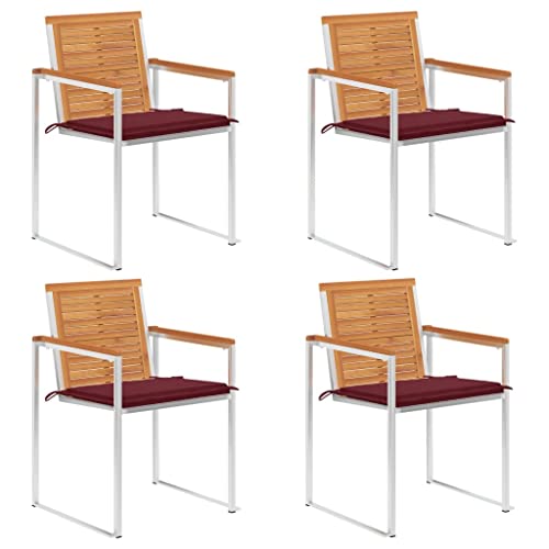 Qnhdfrt Gartenstühle 4 Stück mit Kissen Massivholz Akazie Weinrot Witterungsbeständig Robust Stapelbar für Garten Balkon Terrasse Camping Outdoor von Qnhdfrt
