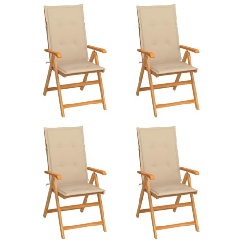Qnhdfrt Gartenstühle 4er Set aus fein geschliffenem Teakholz 57x71,5x100 cm klappbar mit 7 Positionen & beige Auflage platzsparend leicht Outdoor für Garten Balkon Terrasse Qnhdfrt Gartenstühle 4er Set aus fein geschliffenem Teakholz 57x71,5x100 cm klappbar mit 7 Positionen & beige Auflage platzsparend leicht Outdoor für Garten Balkon Terrasse von Qnhdfrt