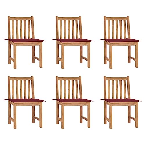 Qnhdfrt Gartenstühle 6 STK. mit Kissen Massivholz Teak für Garten Balkon Terrasse Robust Wetterbeständig Weinrot Abmessungen 50x53x90cm von Qnhdfrt