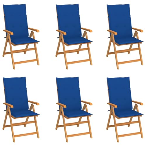 Qnhdfrt Gartenstühle 6er Set mit klappbarer Rückenlehne 7 Stufen Königsblaue Auflagen FSC Teak Massivholz 57 x 71,5 x 100 cm Robust und Leicht für Balkon Terrasse Camping Qnhdfrt Gartenstühle 6er Set mit klappbarer Rückenlehne 7 Stufen Königsblaue Auflagen FSC Teak Massivholz 57 x 71,5 x 100 cm Robust und Leicht für Balkon Terrasse Camping von Qnhdfrt