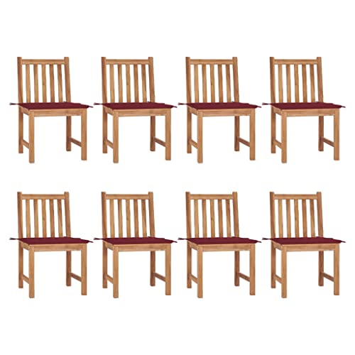 Qnhdfrt Gartenstühle 8 STK. mit Weinrot Kissen Massivholz Teak für Garten Terrasse Balkon – Robust Witterungsbeständig Outdoor Möbel von Qnhdfrt