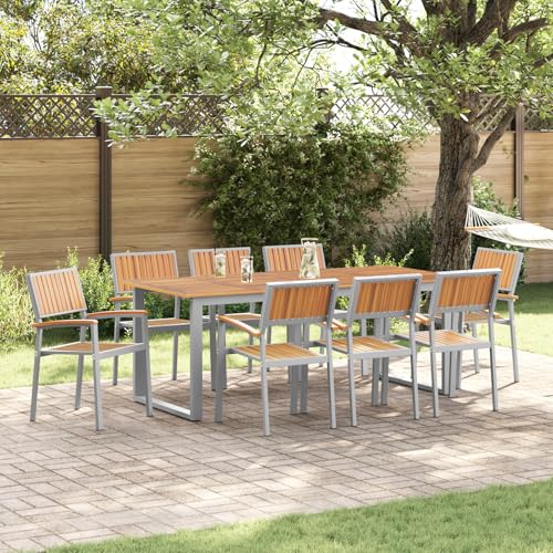 Qnhdfrt Gartenstühle 8 Stück Stapelbar Grau Stahl & Massivholz Akazie Modernes Design Robust Langlebig für Garten Balkon Terrasse Outdoor Möbel von Qnhdfrt