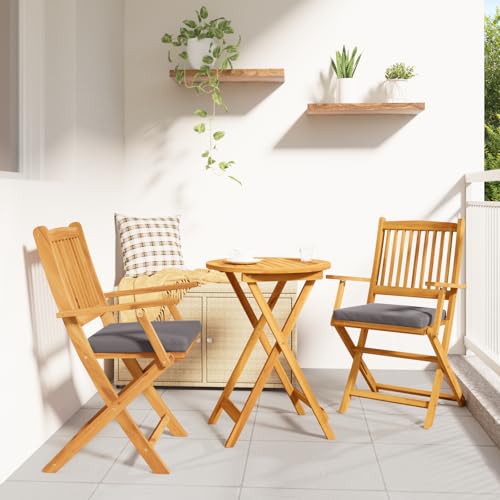 Qnhdfrt Gartenstühle Klappbar mit Grauen Kissen 2er Set Akazienholz Faltbare Outdoor Sessel für Balkon Terrasse Camping von Qnhdfrt