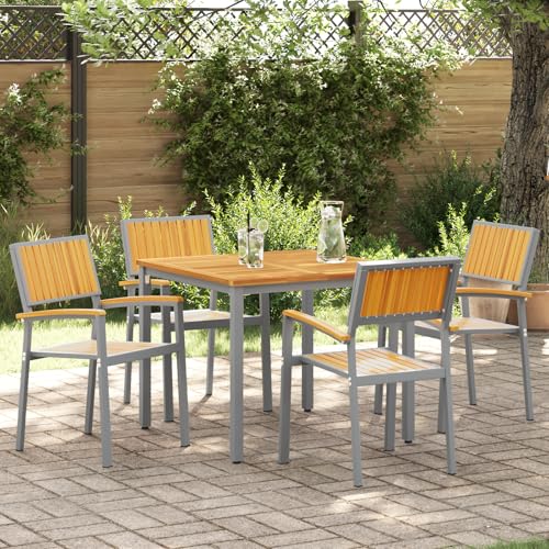 Qnhdfrt Gartenstühle Outdoor Set 4 STK. Stapelbar Grau Massivholz Akazie und Metall Modernes Design Robust für Balkon Terrasse Garten Qnhdfrt Gartenstühle Outdoor Set 4 STK. Stapelbar Grau Massivholz Akazie und Metall Modernes Design Robust für Balkon Terrasse Garten von Qnhdfrt